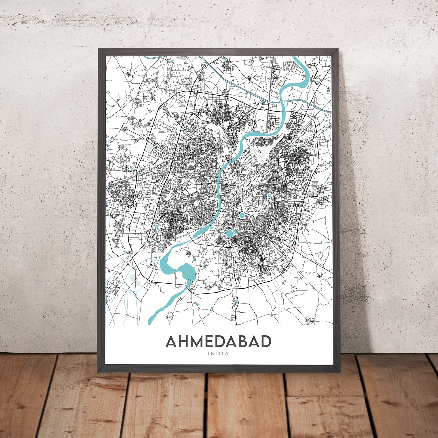 Modern City Map of Ahmedabad, Gujarat: Sabarmati River, Kankaria Lake