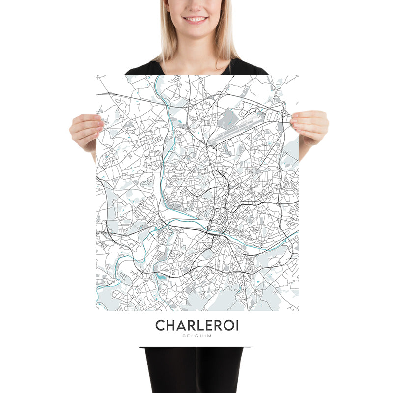 Modern City Map of Charleroi, Belgium: City Centre, Airport, Stadium, University, Museum