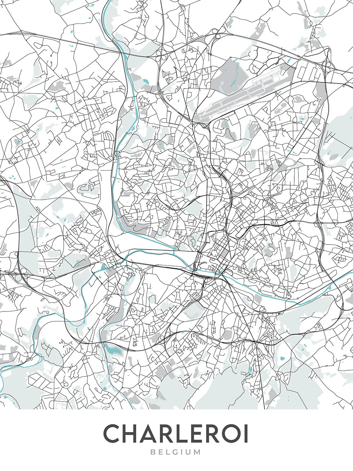 Modern City Map of Charleroi, Belgium: City Centre, Airport, Stadium, University, Museum