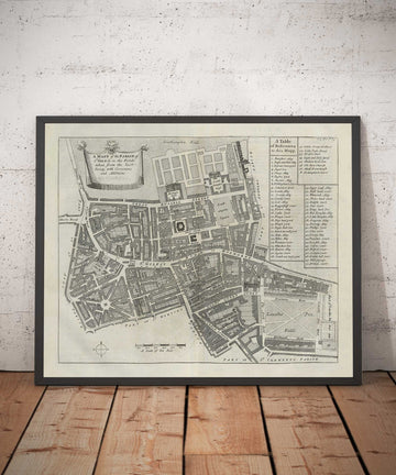 Ancienne carte de Londres St Giles en 1720 par John Strype et John Stow - Great Russell Street, Lincoln&