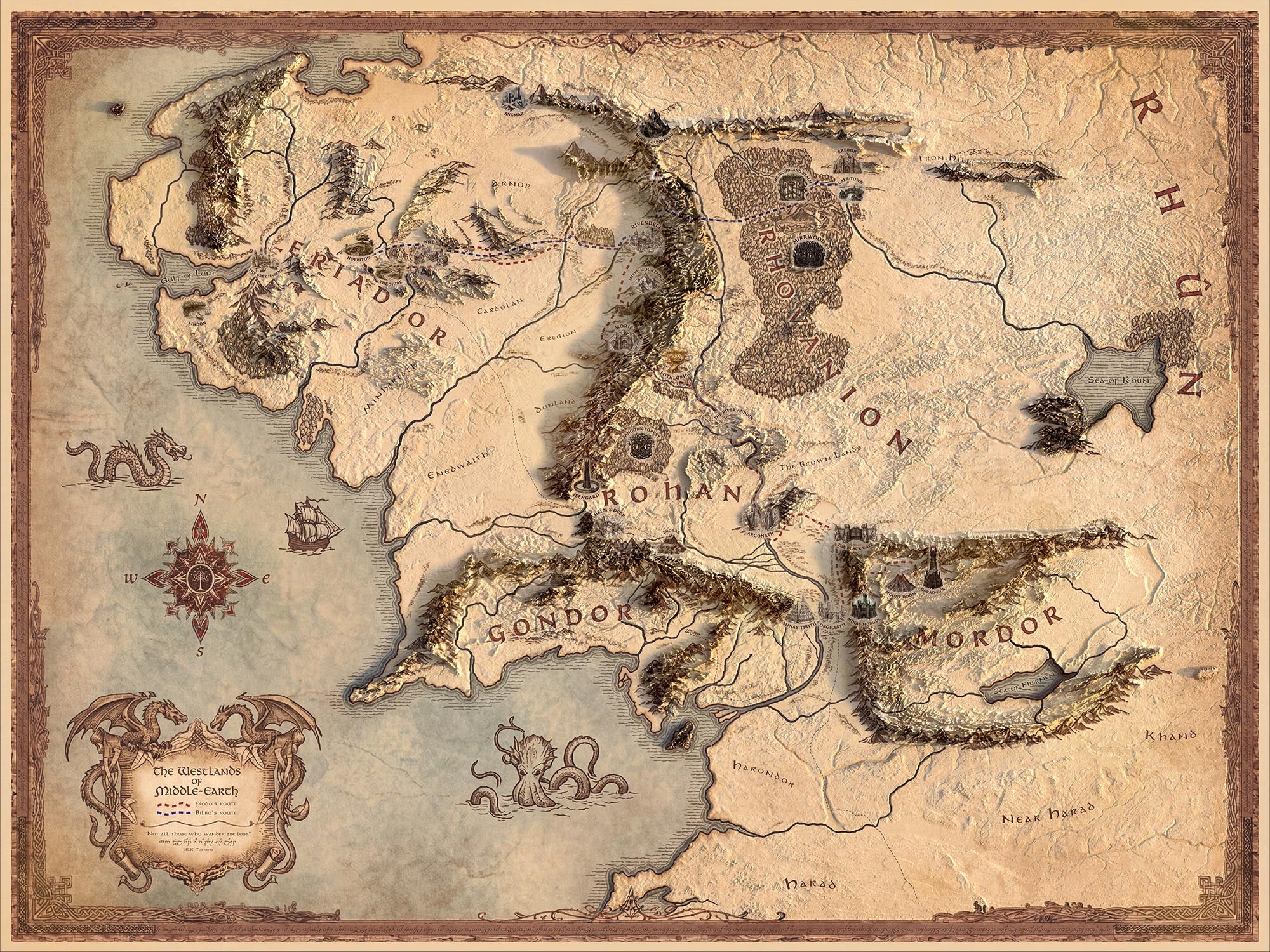 Map of Middle-earth: Frodo & Bilbo's Routes from The Lord of the Rings ...