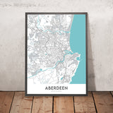 Plan de la ville moderne d'Aberdeen, Écosse : centre-ville, vieil Aberdeen, Union St, River Dee, Marischal College