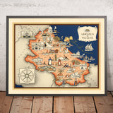 Old Pictorial Map of Abruzzo e Molise, 1938: L'Aquila, Campobasso, Teramo, Pescara, Chieti