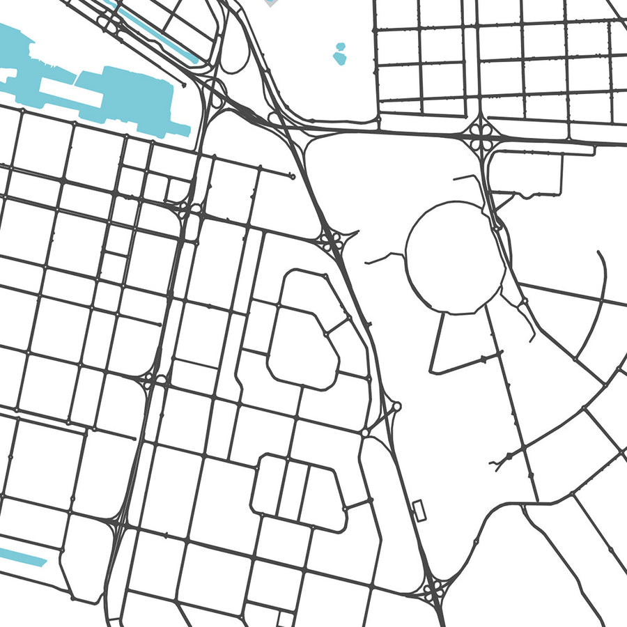 Moderne Stadtkarte von Abu Dhabi, VAE: Große Moschee, Emirates Palace, Corniche Road, Al Bateen, Yas Island 