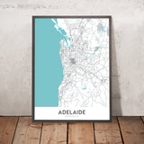 Plan de la ville moderne d'Adélaïde, Australie : CBD, Glenelg, Adelaide Oval, jardins botaniques, zoo d'Adélaïde