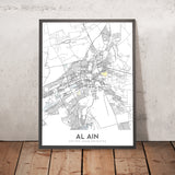 Moderne Stadtkarte von Al Ain, Vereinigte Arabische Emirate: Oase, Zoo, Nationalmuseum, Bin Zayed Straße, Bin Sultan Straße 