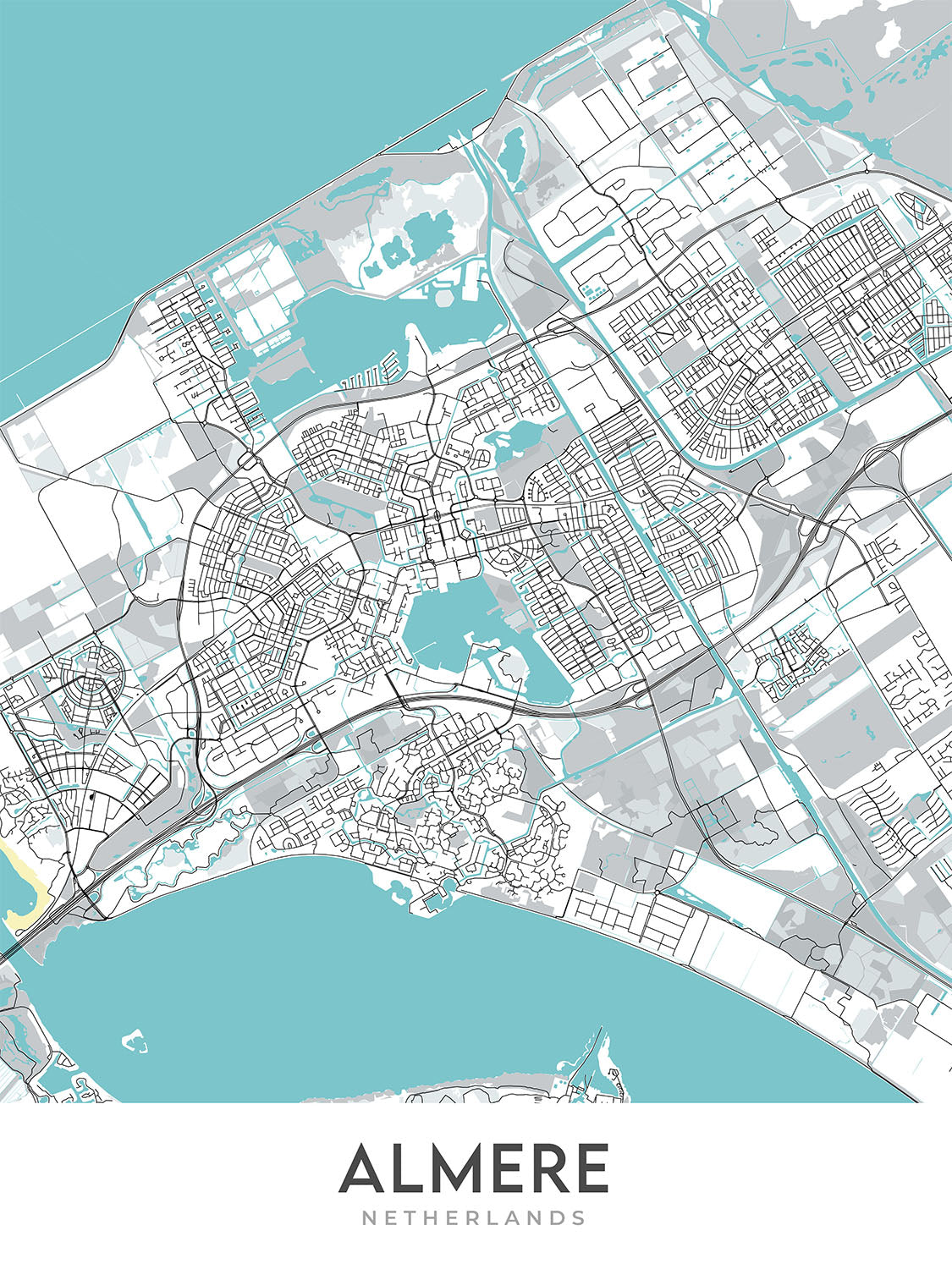 Modern City Map of Almere, Netherlands: Almere Stad, Almere Centrum, D ...