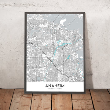 Mapa moderno de la ciudad de Anaheim, CA: Disneyland, Angel Stadium, Honda Center, Anaheim Convention Center, Fullerton