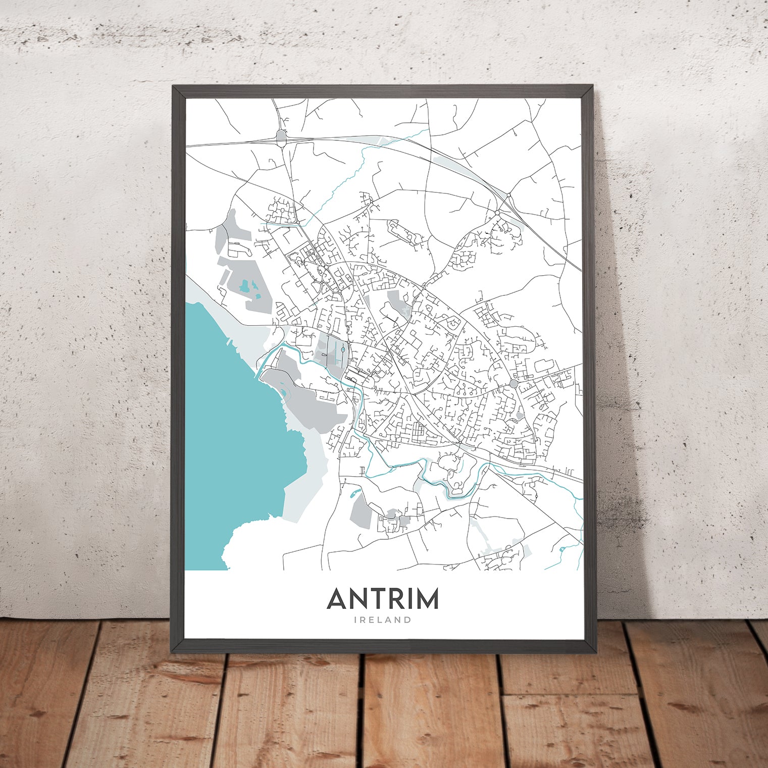 Modern Town Map of Antrim, Northern Ireland: Castle Gardens, Round Tow ...