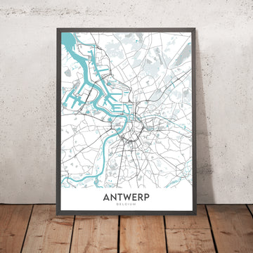 Mappa della città moderna di Anversa, Belgio: Stazione Centrale, Cattedrale, Municipio, Zoo, Distretto dei Diamanti 