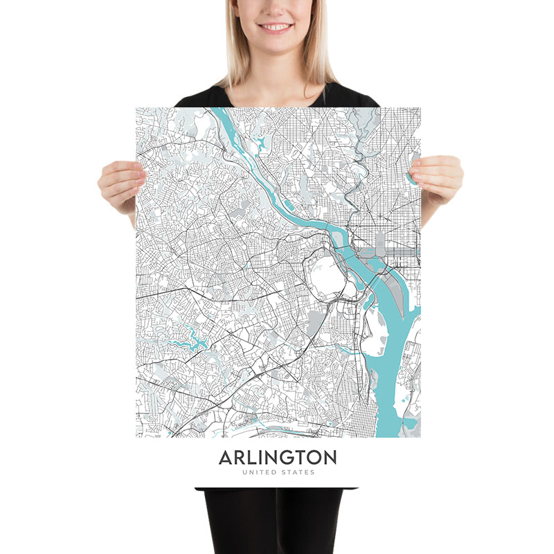 Modern City Map of Arlington, VA: National Cemetery, Pentagon, White H ...