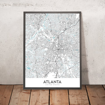 Mapa moderno de la ciudad de Atlanta, GA: Inman Park, Midtown, Acuario de Georgia, I-20, I-75