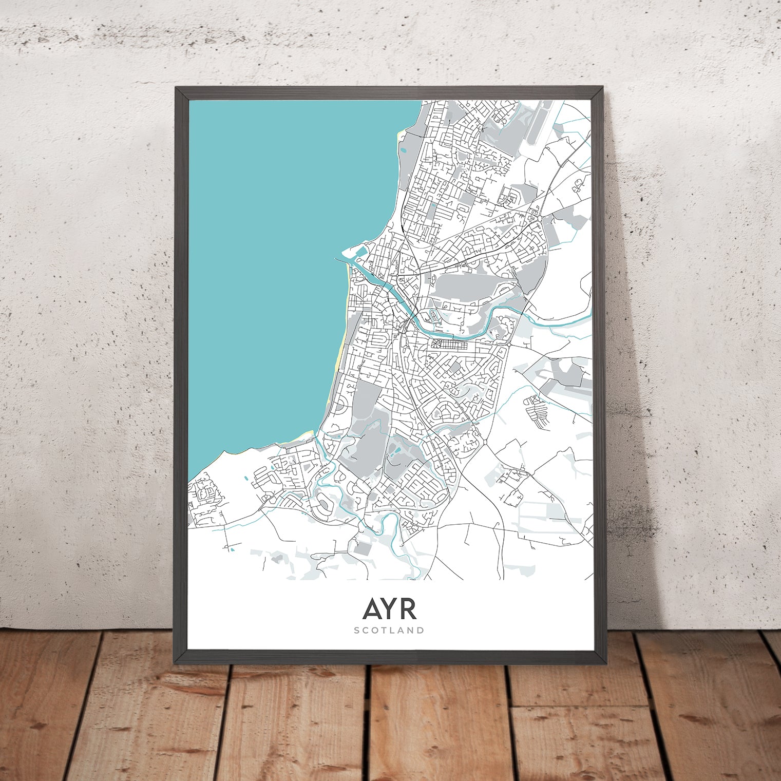 Modern Town Map of Ayr, Scotland: Town Centre, Ayr Beach, River Ayr, A ...