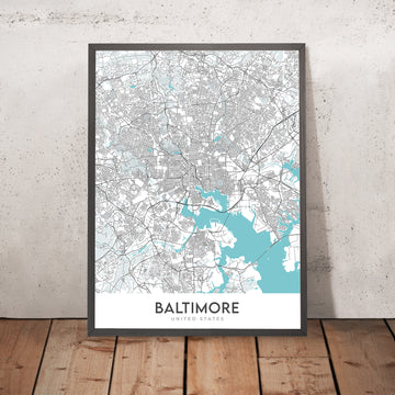 Modern City Map of Baltimore, MD: Inner Harbor, Oriole Park, U. of Maryland