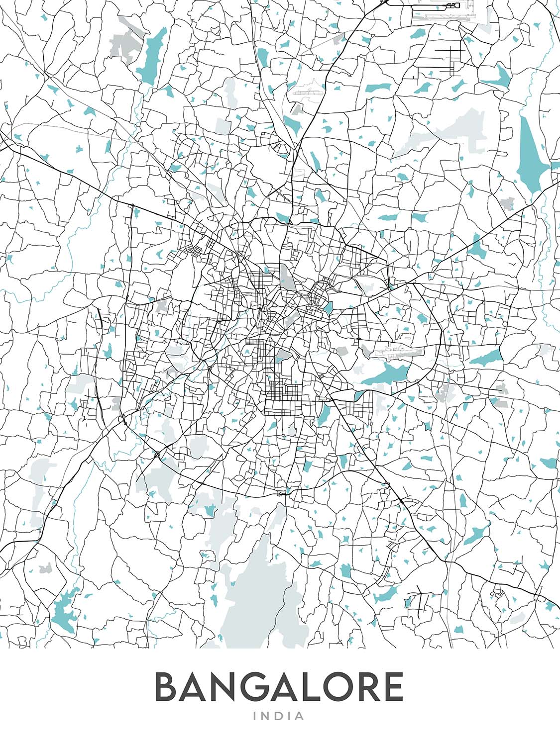 Plan de la ville moderne de Bangalore, Inde : MG Road, Lalbagh, Cubbon Park, Whitefield, Indiranagar