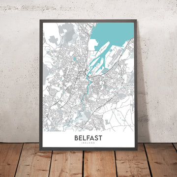 Mapa moderno de la ciudad de Belfast, Irlanda del Norte: Titanic, barrios de Queen&