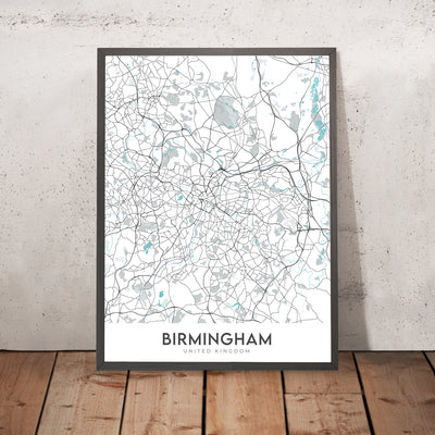 Moderner Stadtplan von Birmingham, Großbritannien: Bournville, Moseley, Harborne, Birmingham Cathedral, Bibliothek von Birmingham
