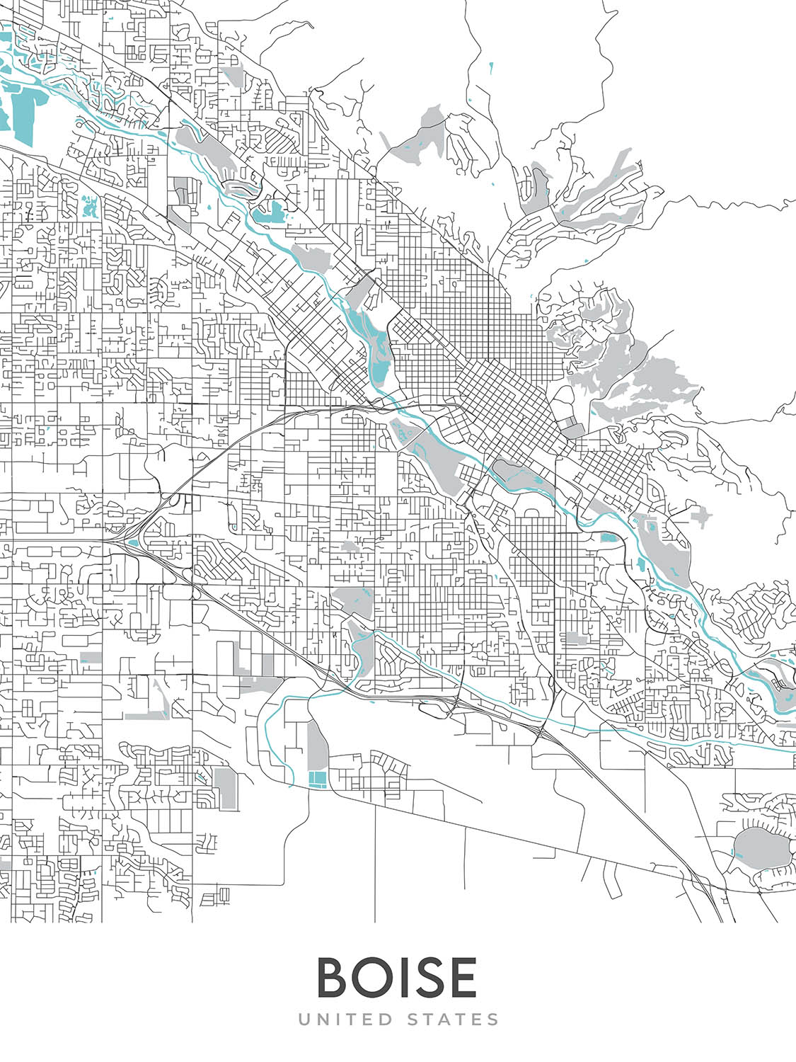 Modern City Map of Boise, ID: Downtown, Boise State University, Idaho ...