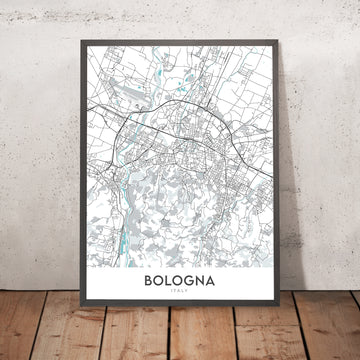 Mappa moderna della città di Bologna, Italia: Piazza Maggiore, Basilica di San Petronio, Torre degli Asinelli, Distretto Universitario, Zona Industriale 