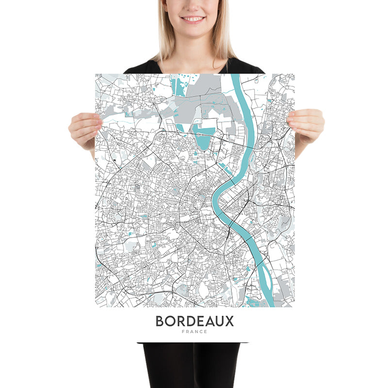 Moderne Stadtkarte von Bordeaux, Frankreich: Saint-Pierre, Kathedrale Saint-André, Grand Théâtre, Jardin Public, Pont de Pierre 