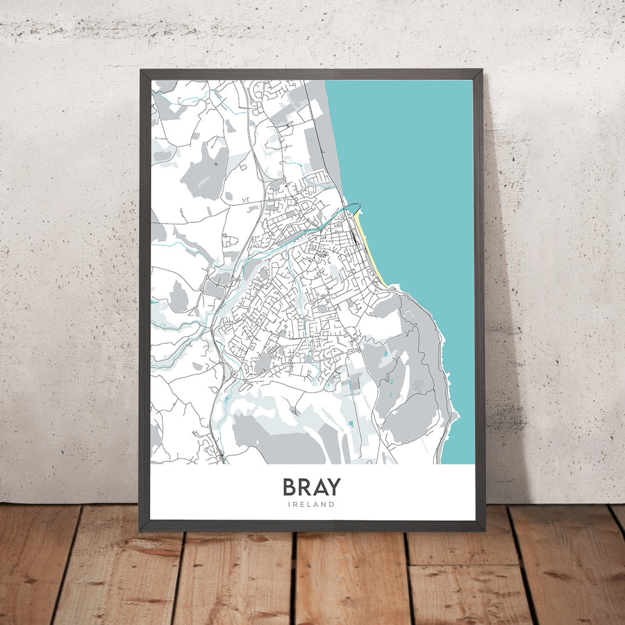 Mappa moderna della città di Bray, Irlanda: Bray Head, Porto di Bray, Riserva Naturale di Bray Head, N11, R117 