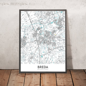 Mappa della città moderna di Breda, Paesi Bassi: Grote Kerk, Kasteel van Breda, Stedelijk Museum Breda, A16, A27 