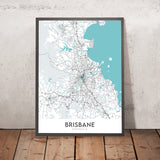 Plan de la ville moderne de Brisbane, Australie : hôtel de ville, Story Bridge, South Bank, UQ, aéroport