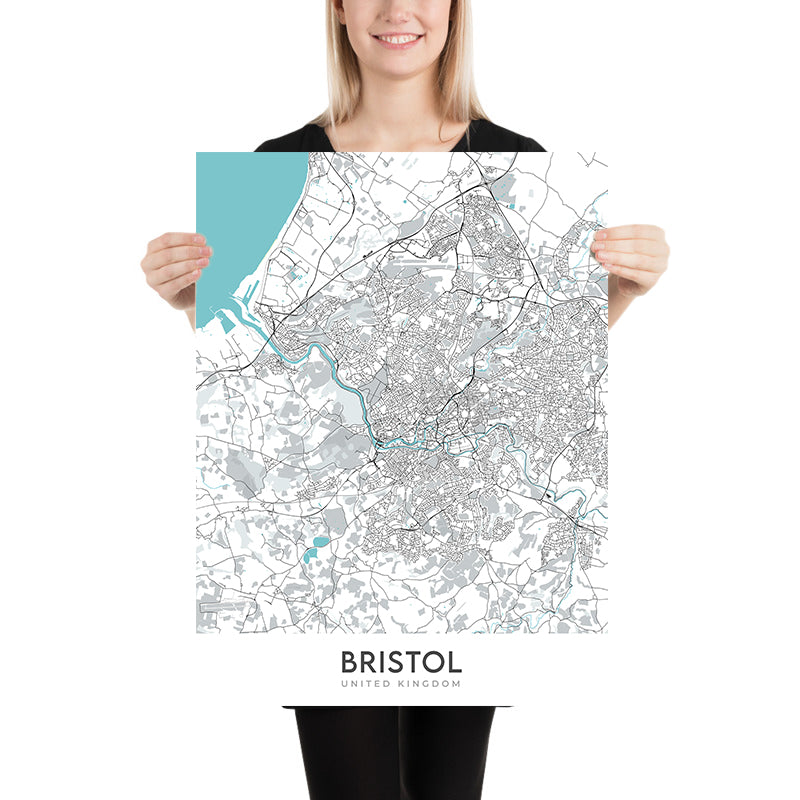 Moderner Stadtplan von Bristol, Großbritannien: Clifton Suspension Bridge, SS Great Britain, Bristol Cathedral, Cabot Tower, Bristol Zoo