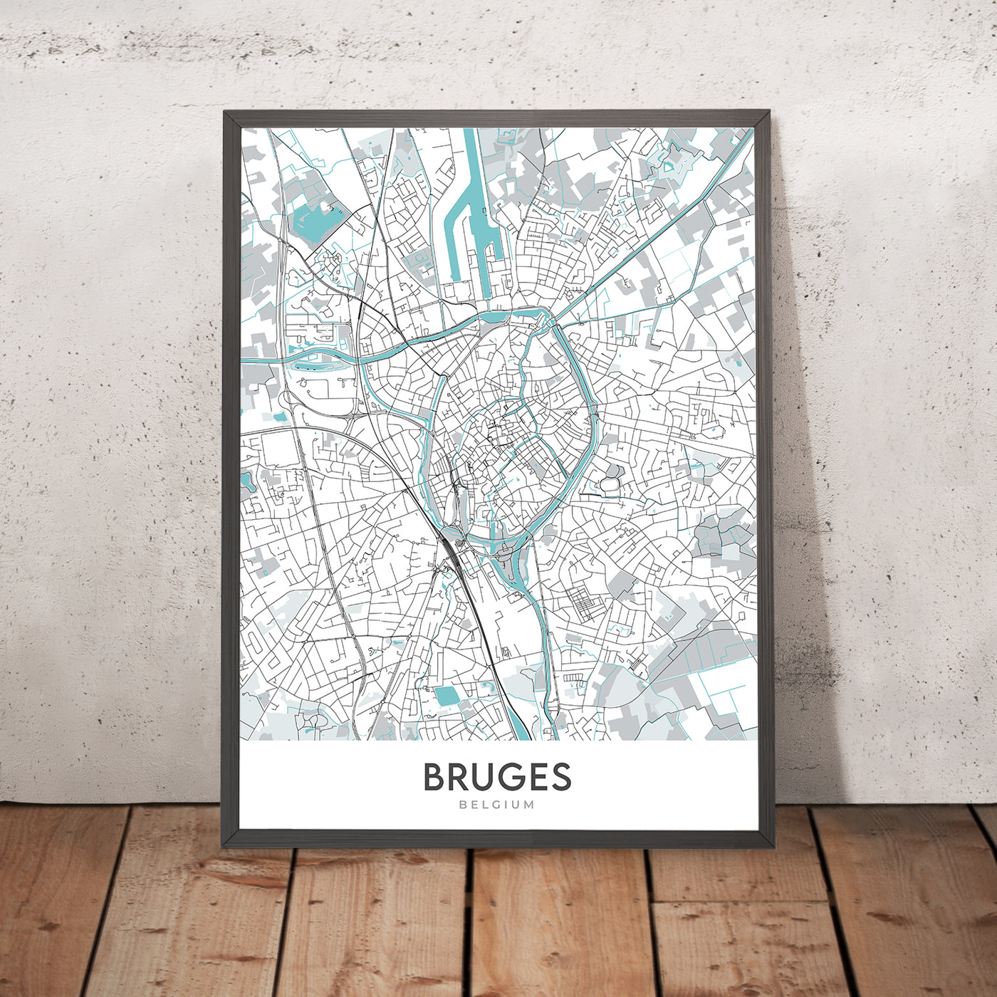 Moderner Stadtplan von Brügge, Belgien: Glockenturm, Basilika, Markt, Minnewater, Groeningemuseum