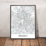 Plan de la ville moderne de Bruxelles, Belgique : Grand Place, Atomium, Palais Royal, Parlement belge, Basilique du Sacré-Cœur