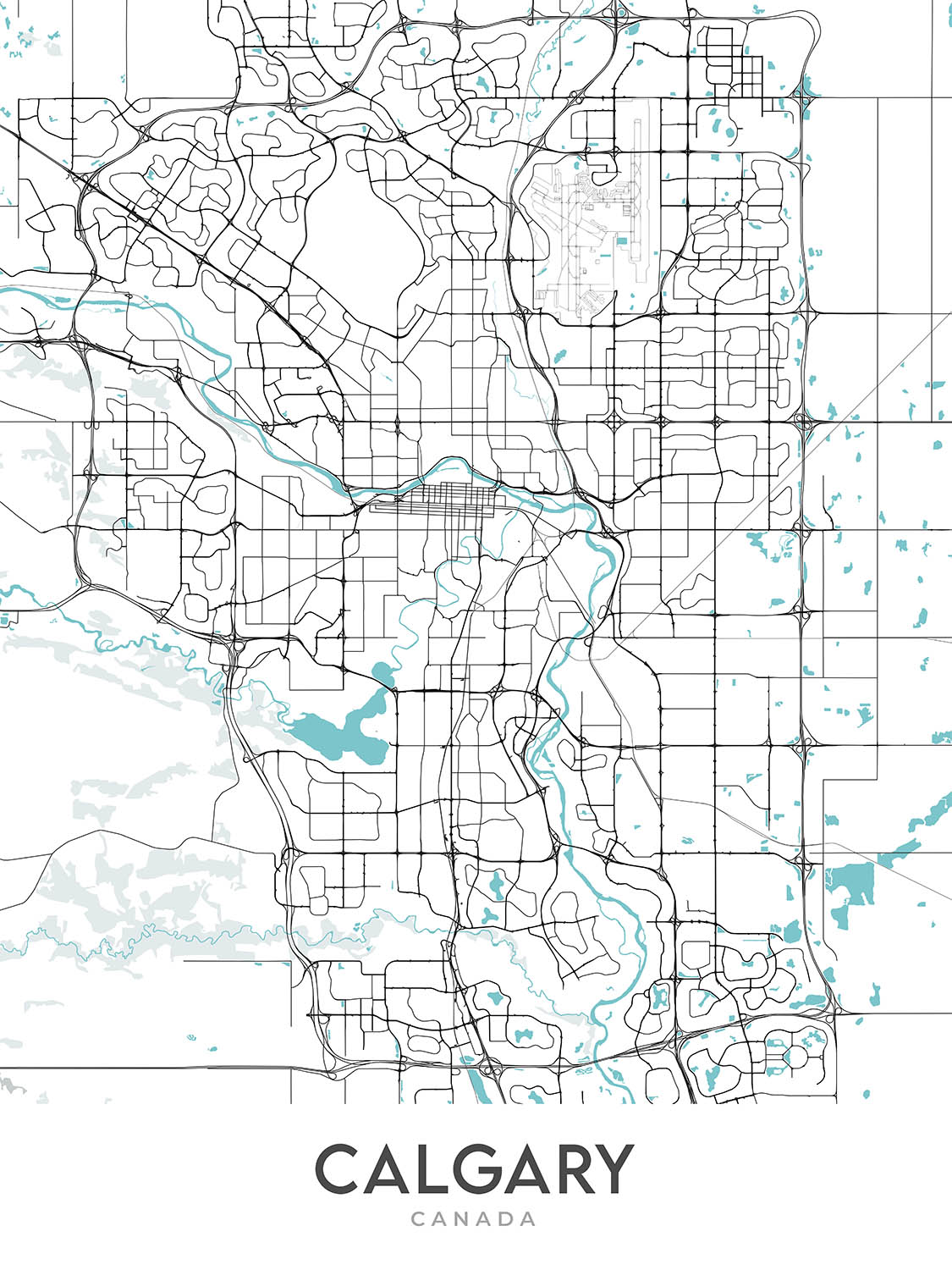 Modern City Map of Calgary, AB: Downtown, Calgary Tower, Prince's Isla ...