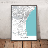 Modern City Map of Catania, Italy: Cathedral, Biscari, Elephant Fountain, Bellini Theatre, Ursino Castle
