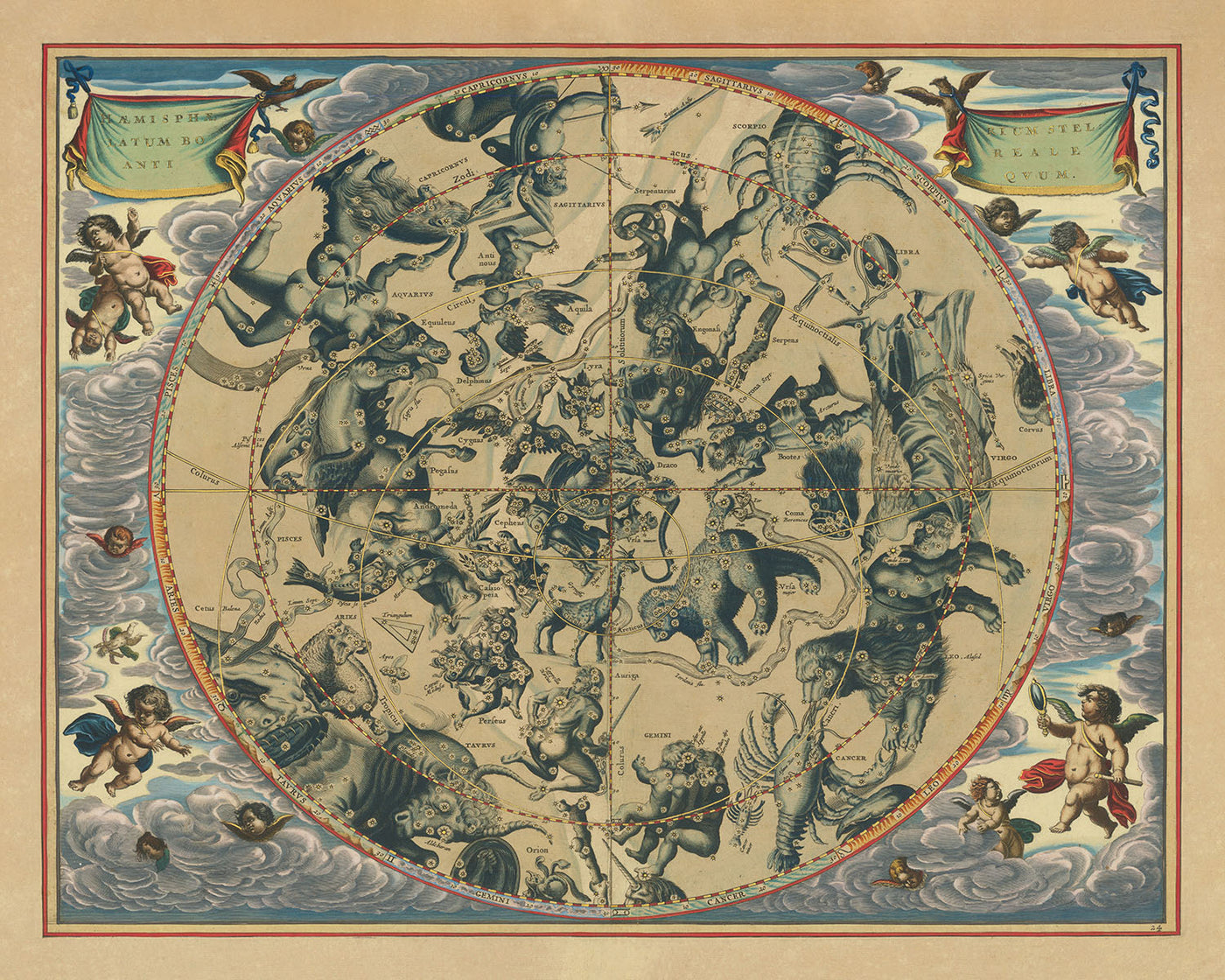 Celestial Chart of Northern Constellations by Andreas Cellarius, 1661