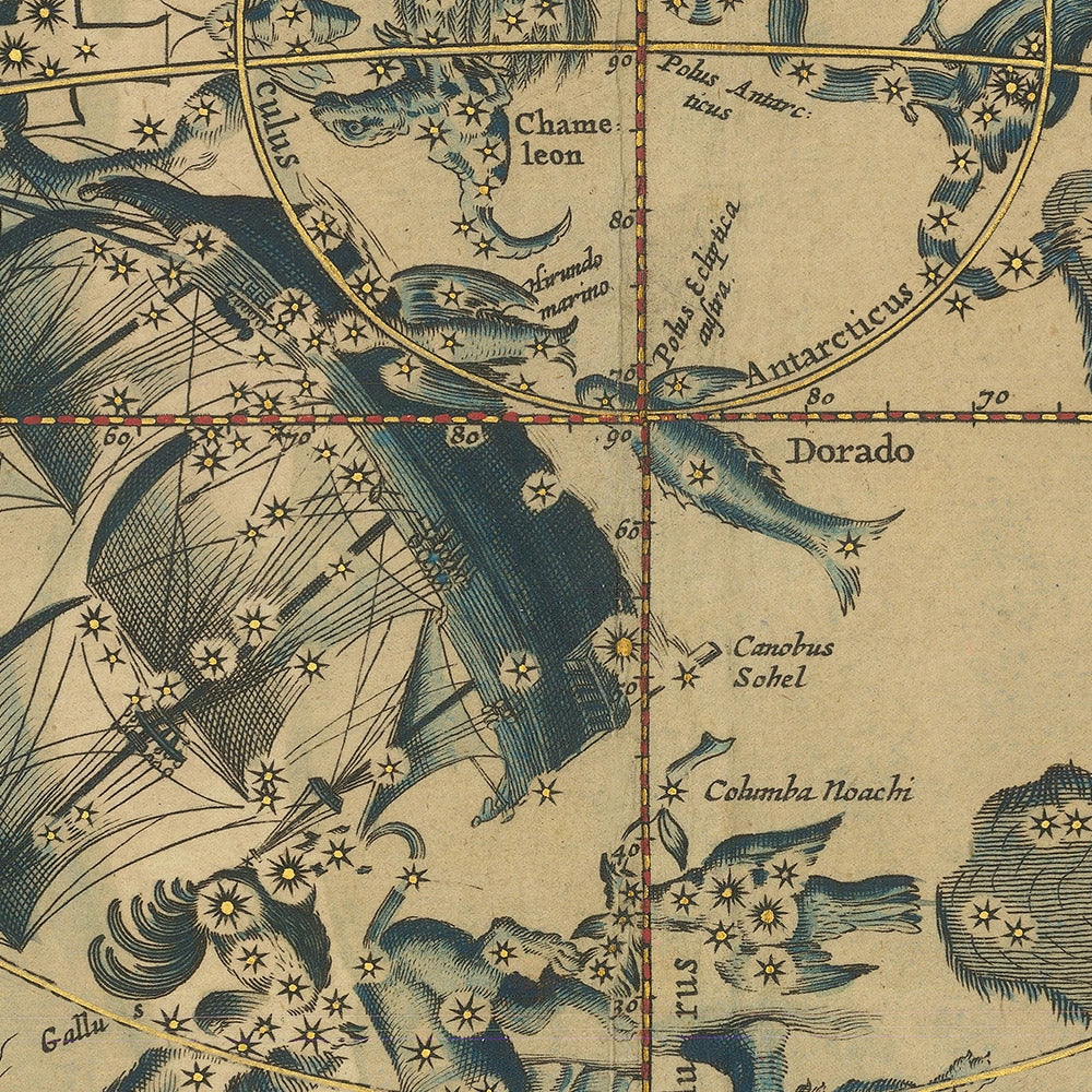 Celestial Chart of Southern Constellations by Andreas Cellarius, 1661