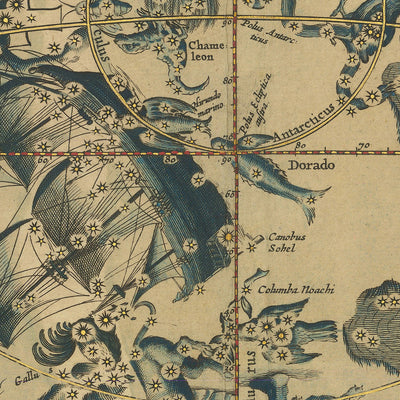 Carte céleste des constellations du Sud par Andreas Cellarius, 1661