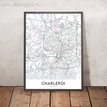 Mappa moderna della città di Charleroi, Belgio: Centro città, Aeroporto, Stadio, Università, Museo 