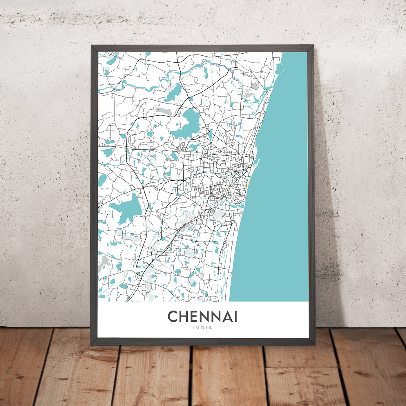 Moderner Stadtplan von Chennai, Indien: Marina Beach, Fort St. George, T. Nagar, Anna Salai, Mylapore