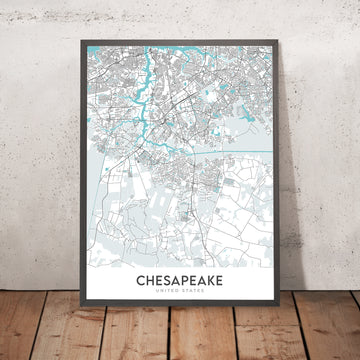 Mapa de la Ciudad Moderna de Chesapeake, VA: Bahía de Chesapeake, Norfolk, Gran Pantano Dismal, I-64 