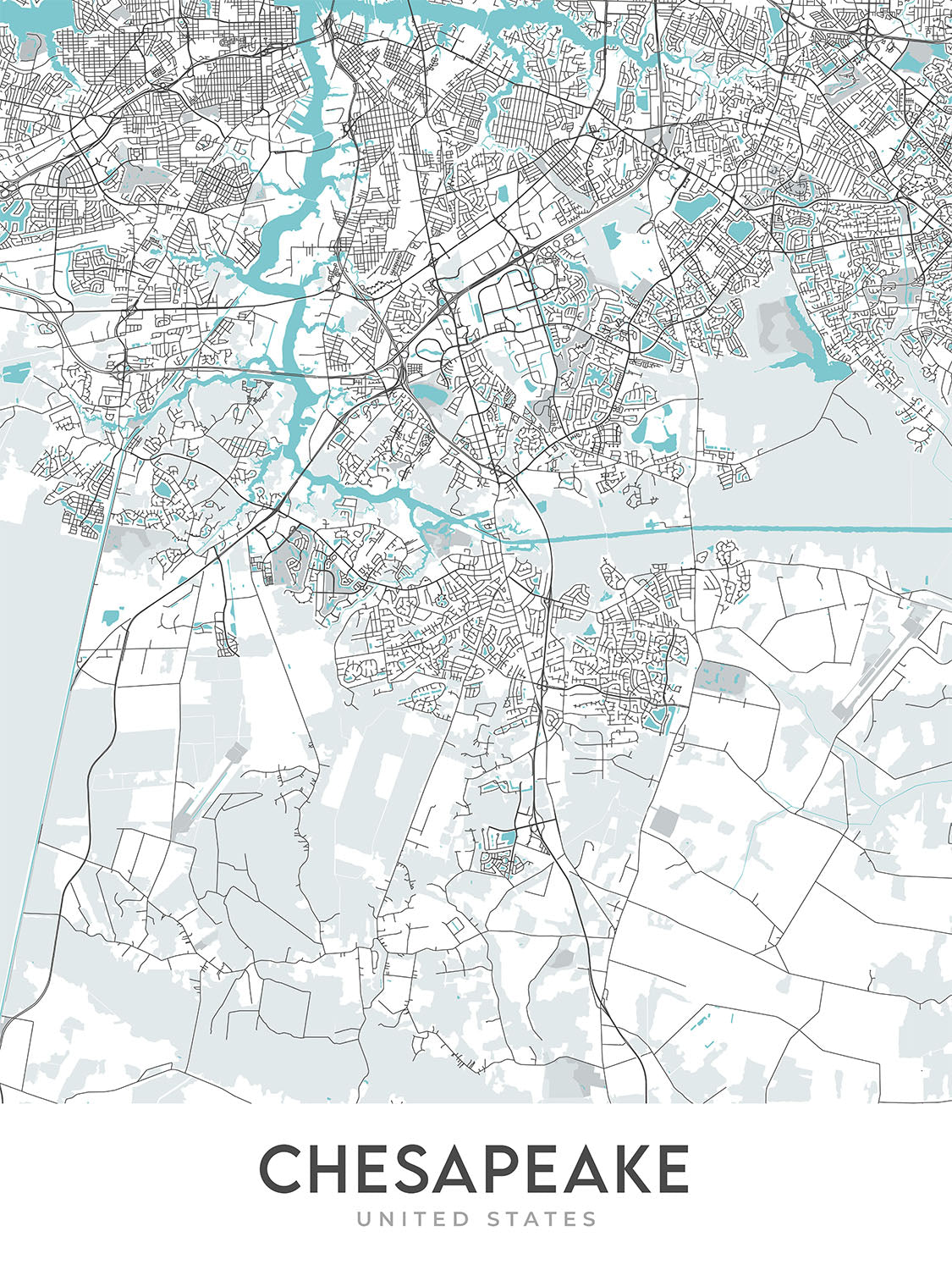 Modern City Map of Chesapeake, VA: Chesapeake Bay, Norfolk, Great Dism ...