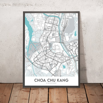 Mappa della città moderna di Choa Chu Kang, Singapore: Stazione MRT, Centro commerciale Lot One, Parco CCK, Club Golf Warren, Centro Teck Whye 
