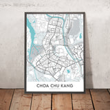 Mapa moderno de la ciudad de Choa Chu Kang, Singapur: estación MRT, centro comercial Lot One, parque CCK, club de golf Warren, centro Teck Whye