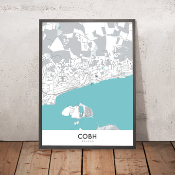 Mappa moderna della città di Cobh, Irlanda: Cattedrale di Cobh, Porto di Cork, Grande Isola, Isola Spike, Esperienza Titanic Cobh 
