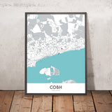 Modern Town Map of Cobh, Ireland: Cobh Cathedral, Cork Harbour, Great Island, Spike Island, Titanic Experience Cobh