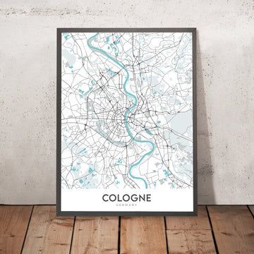 Plan de la ville moderne de Cologne, Allemagne : cathédrale, triangle, opéra, musée, zoo