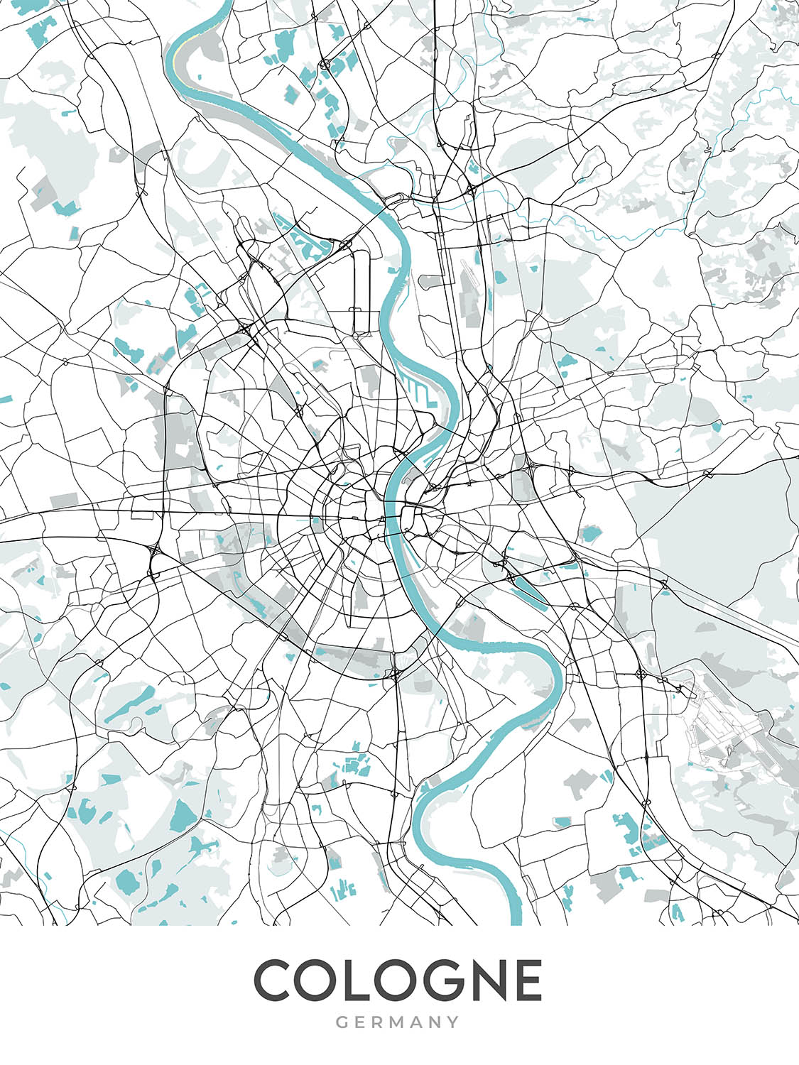 Modern City Map of Cologne, Germany: Cathedral, Triangle, Opera, Museu ...