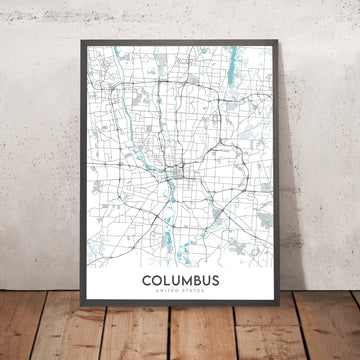 Mapa moderno de la ciudad de Columbus, OH: Victorian Village, German Village, Ohio State University, I-70, I-71