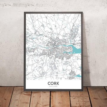 Moderne Stadtkarte von Cork, Irland: Blarney Castle, Cork City Hall, Fitzgerald Park, N20, N22 