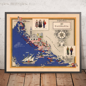 Mappa antica della Dalmazia, Croazia di De Agostini, 1938: Regno d&