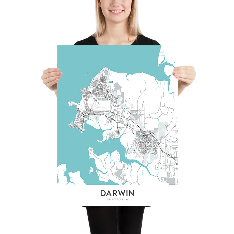 Modern City Map of Darwin, NT: Darwin City, Stuart Hwy, Mindil Beach ...