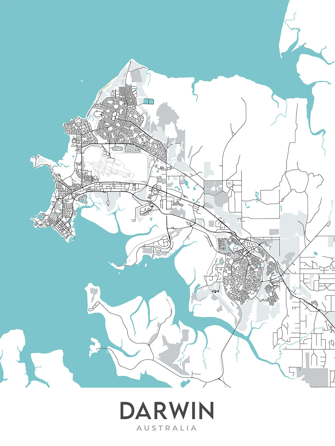 Darwin Area Code Modern City Map of Darwin, NT: Darwin City, Stuart Hwy, Mindil Beach ...